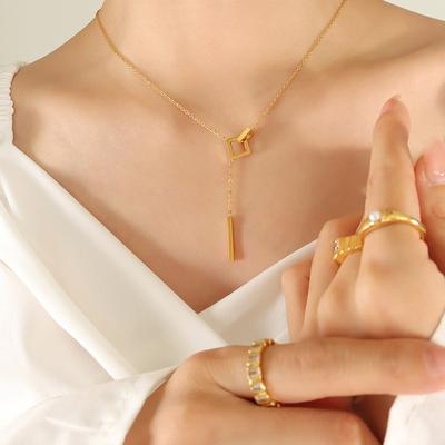 The Same Geometric Square Long Fringed Necklace Female Niche Design Cold Wind Collarbone Chain P819