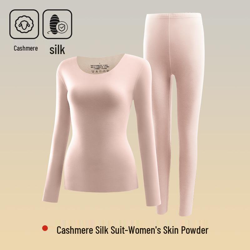 Women's Seamless Cashmere Silk Thermal Underwear Set - Large Size for Autumn and Winter