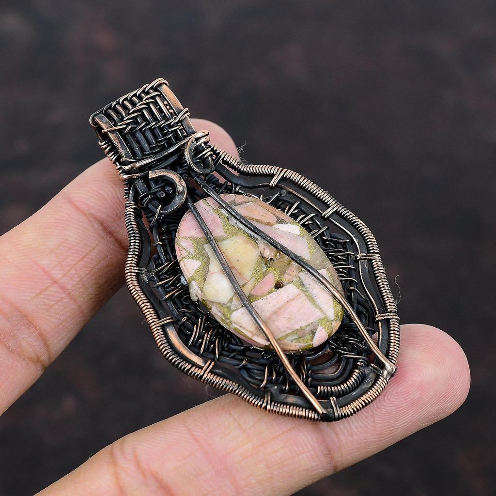 Copper Pink Opal Pendant Copper Wire Wrapped Gemstone Pendant Handmade Pendant Copper Wire Wrap Jewelry Latest Design Pendant Gift For Women