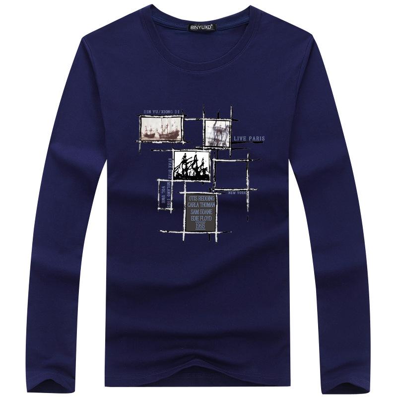 

Мужская хлопковая футболка, осенне-зимняя мужская модная футболка, весенняя повседневная футболка с длинными рукавами и круглым вырезом, музыкальный узор XL
