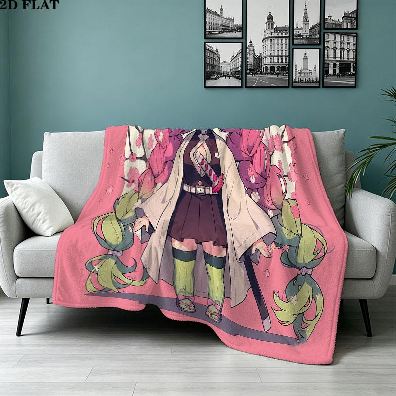 1PC Demon Slayer Patterned Flannel Blanket Suitable For All Seasons For Home Decor Warmth And Comfort Gifts Holiday Present