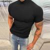 INCERUN Men Mockneck Short Sleeve Solid Color Casual Fittd T-shirts Tops
