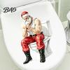 Holiday Party Glass Window Clings Funny Muscular Santa Claus Toilet Seat Decal, Self?Adhesive PVC Christmas Decals Restroom Wall Sticker,