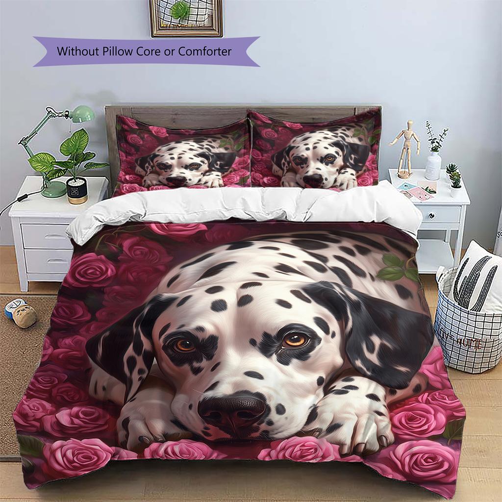 Dalmatian and Rose Pattern Bedding Home Decoration Birthday Gift (1 * duvet cover + 2 * pillowcase, without core)