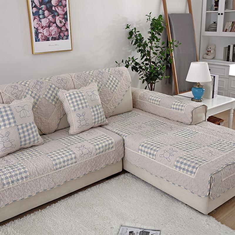 Pastoral Patchwork Fashion Home Cotton Sofa Cushion Fabric Quilted Non-Slip Sofa Cushion Cushion Covers