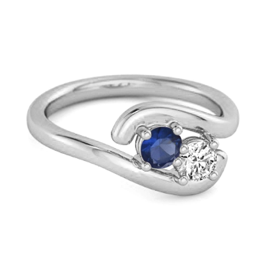 Blue Sapphire Stackable Dual Stone Ring - 925  Sterling Silver