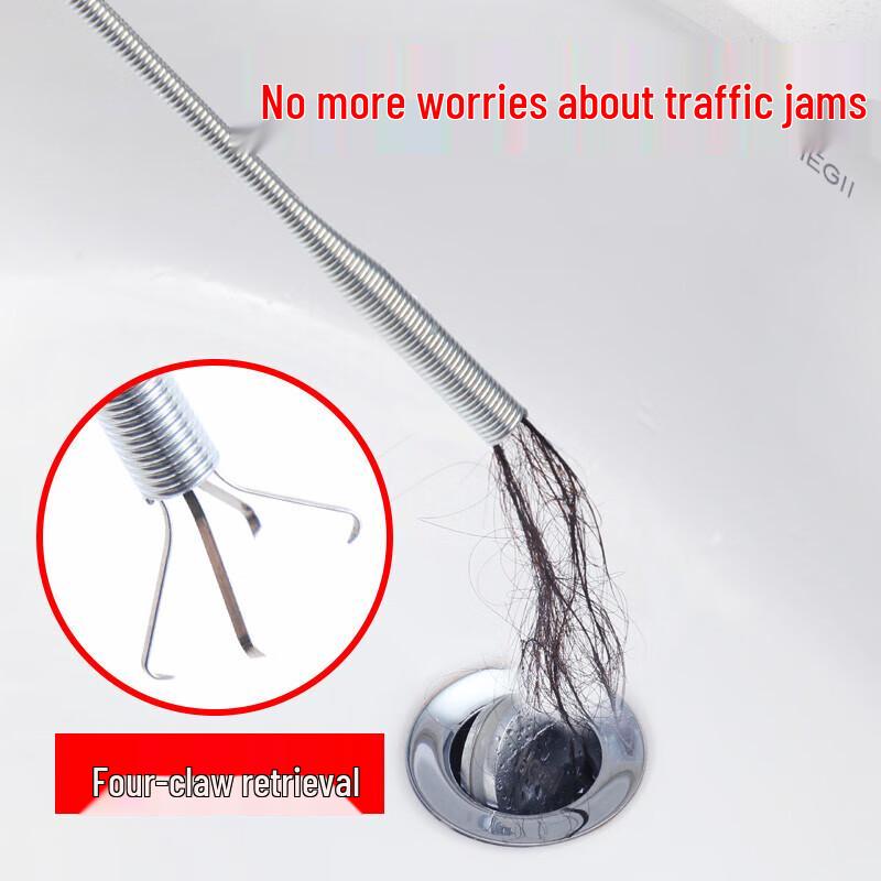 Manual Pipe Unclogger with Four-Claw Grab Hook