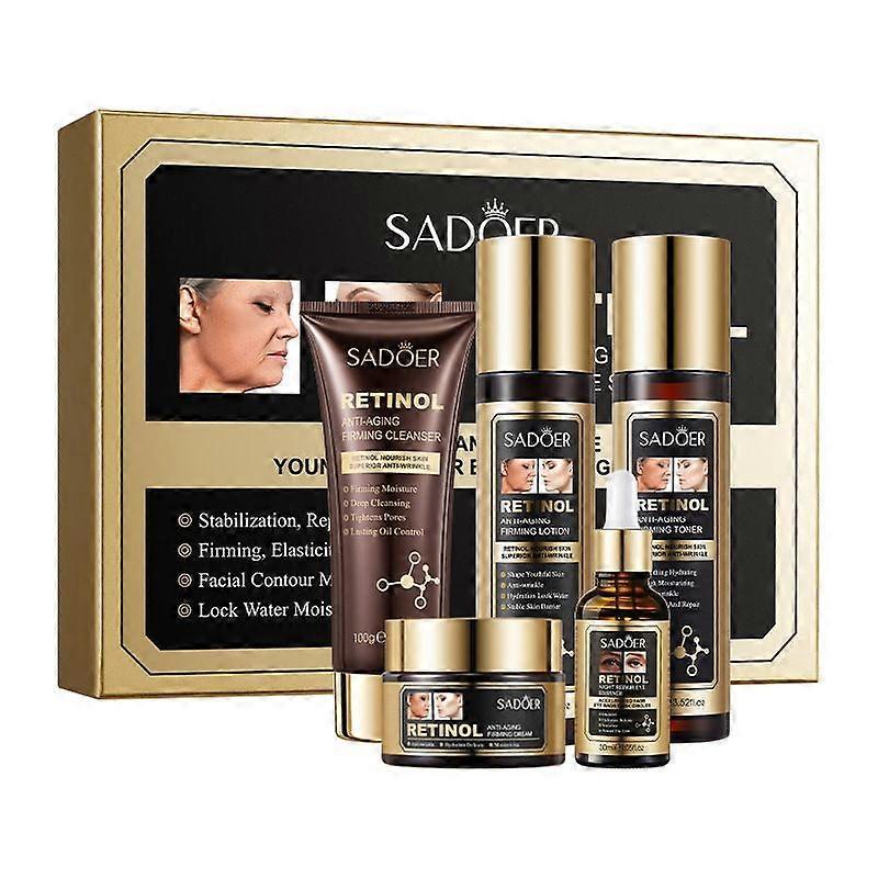 Retinol Skin Care Set Include: Cleanser+Toner+Essence+Lotion+Cream, Oil Control, Hydrating, Refining, Radiant Skin, Valentine's Day Gift Set