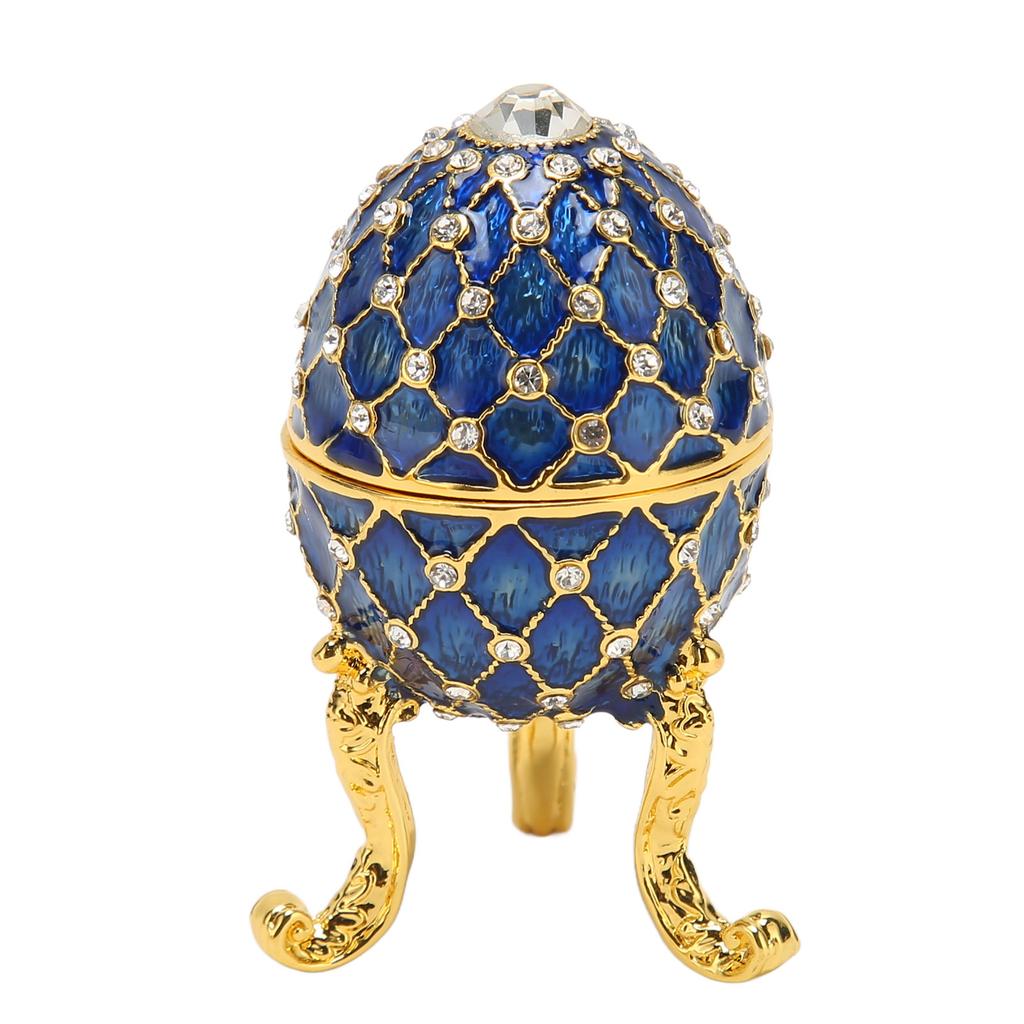 Egg Shaped Trinket Box Zinc Alloy Hinged Jewelry Ring Holder Collectible Figurine Boxes with Golden