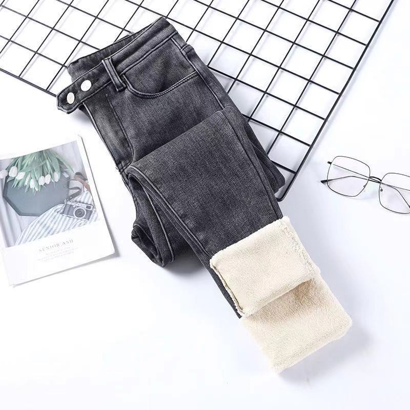 Winter Warme Samtjeans Damen Lässig Damen Hosen Pantalon Denimhosen Y2K Jeans Weiche Leggings