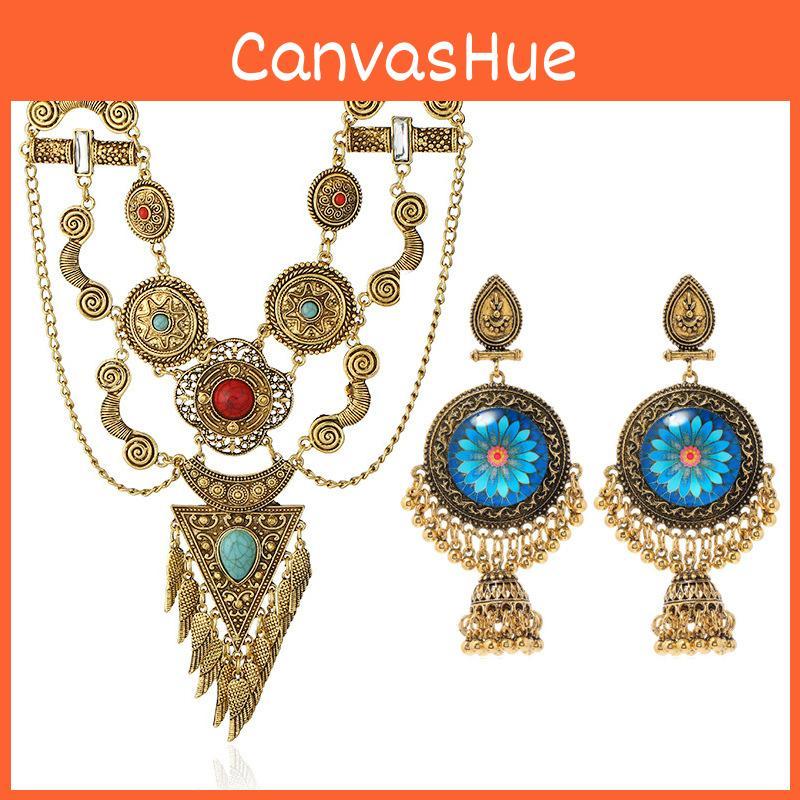 Style Simulation Ethnic Gemstone Decoration Women Necklace And Set Earring