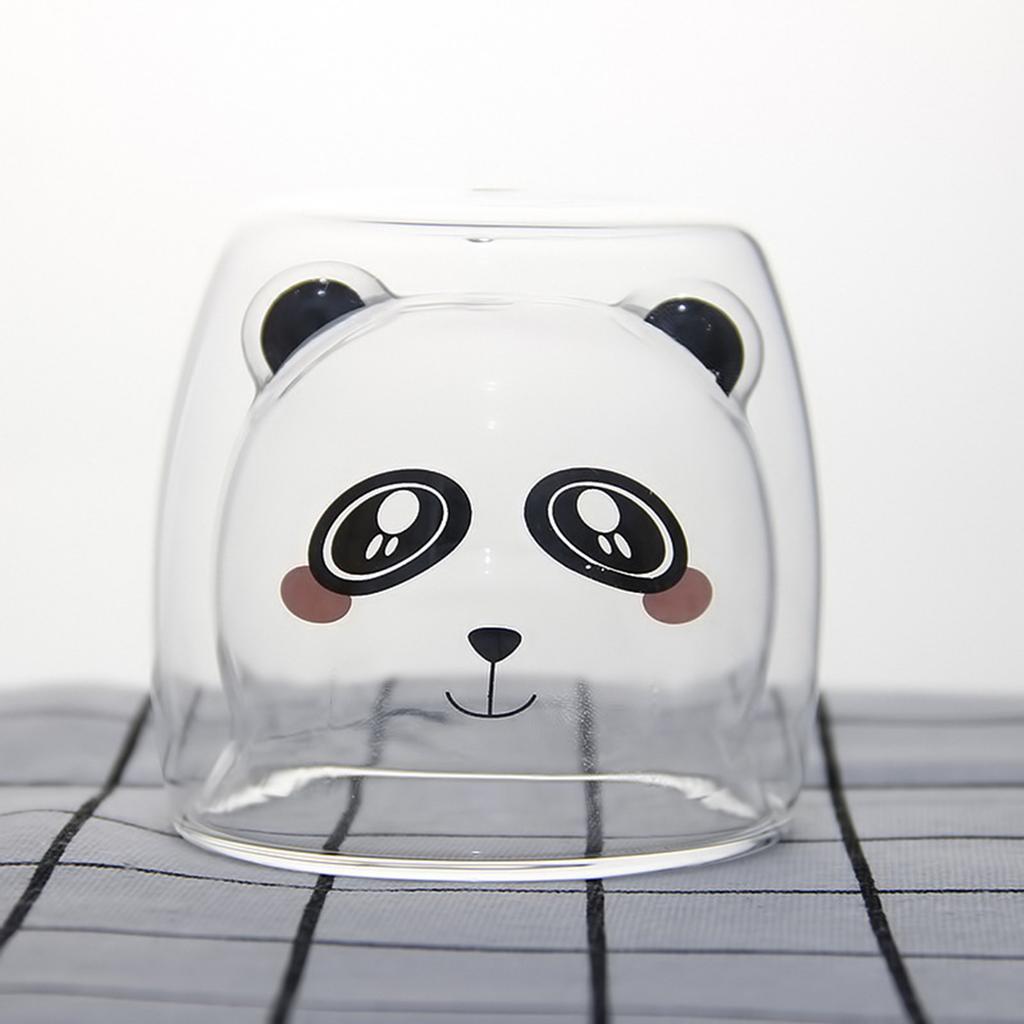 Prevent Scald Cartoon Double Glass Milk Coffee Cup With Round Mouth