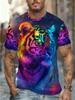 Men'S Printed Short Sleeve T-Shirt - Galaxy Tiger Design, Polyester, Breathable & Comfortable Men'S Stylish Casual Round-Neck Patterned T-Shirt with