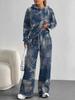 Retro Pattern Splicing European and American Autumn and Winter 1116 Casual Long-sleeved Suit Women's Hooded Sweater Trousers Cover