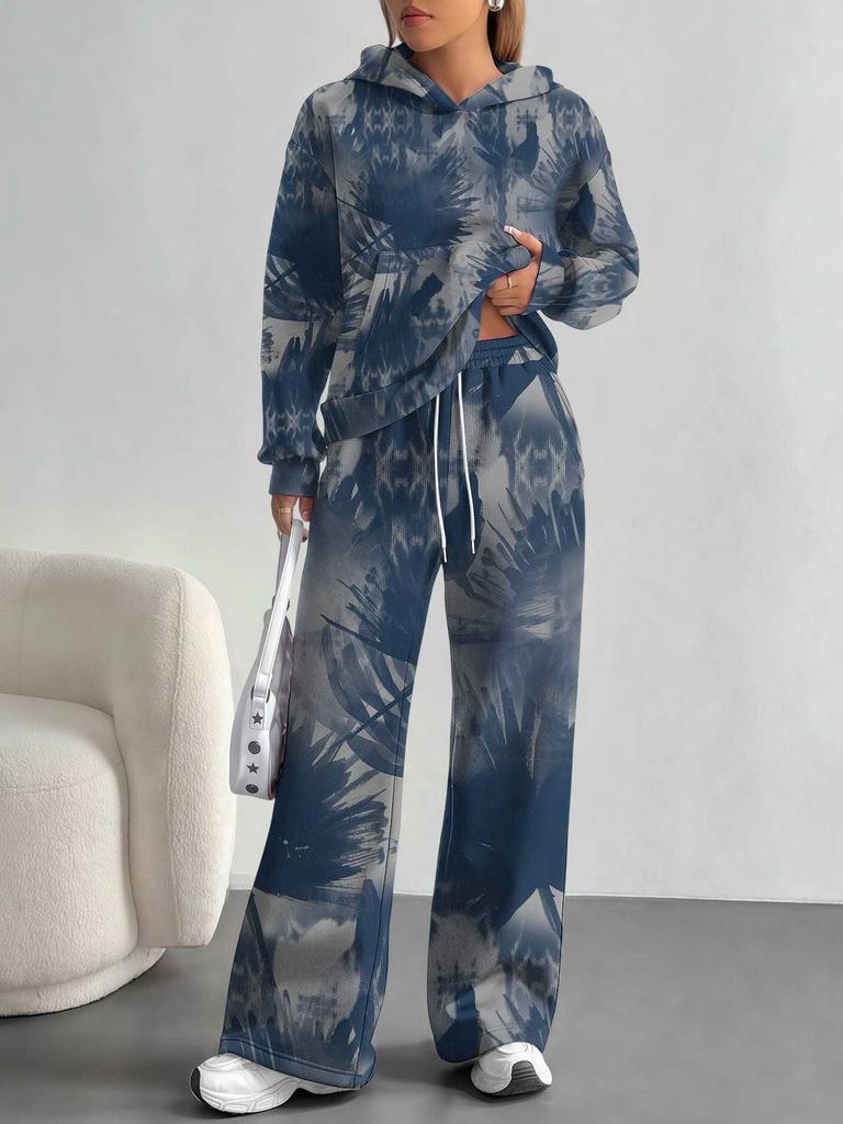 Retro Pattern Splicing European and American Autumn and Winter 1116 Casual Long-sleeved Suit Women's Hooded Sweater Trousers Cover
