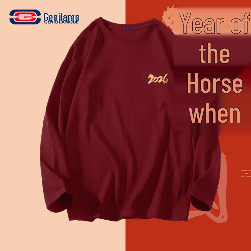 

GENIOLAMODE Unisex Lucky Year of the Horse Long Sleeve Cotton Tee 3XL