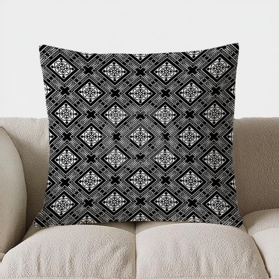 Blue  White Floral Mandala Pattern Doublesided Printed Pillow Cover Short Plush Suitable Living Room Sofas Throw Cushion Cover