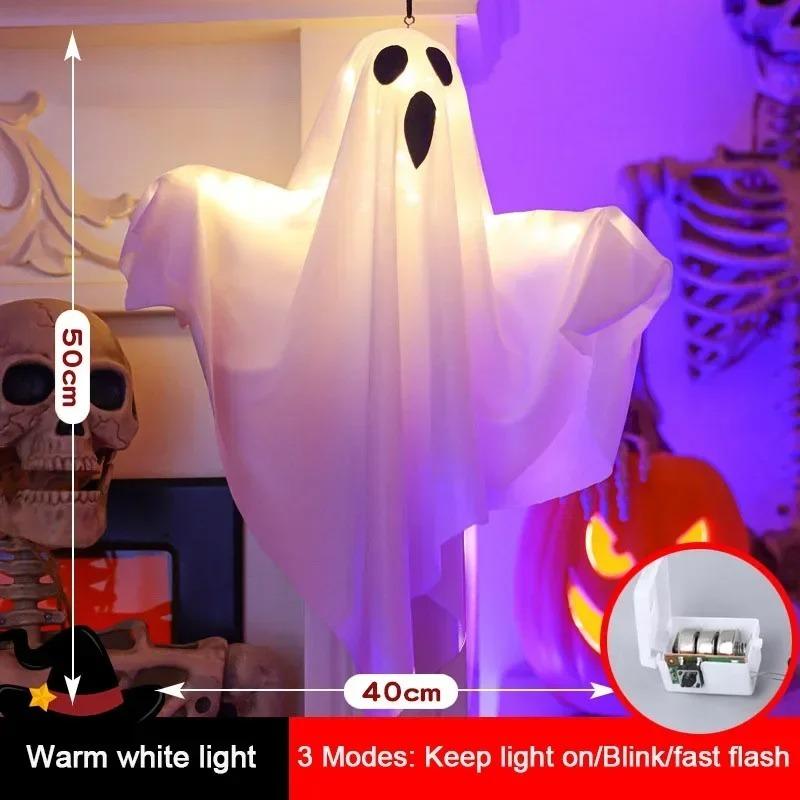 Haunted House Decor Halloween White Hanging Ghost Lights Horror Flying Ghost Props Glowing Spooky Ornaments for Halloween Party Outdoor Yard Decor