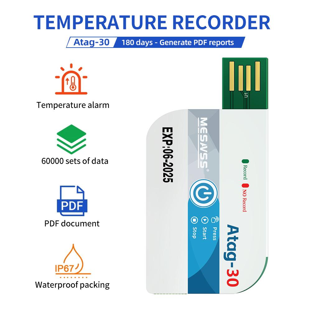 

180 Days Disposable Temperature Data Logger USB Data Recorder PDF Report Temp Alarm with LED Indicator for Cold Chain Transport