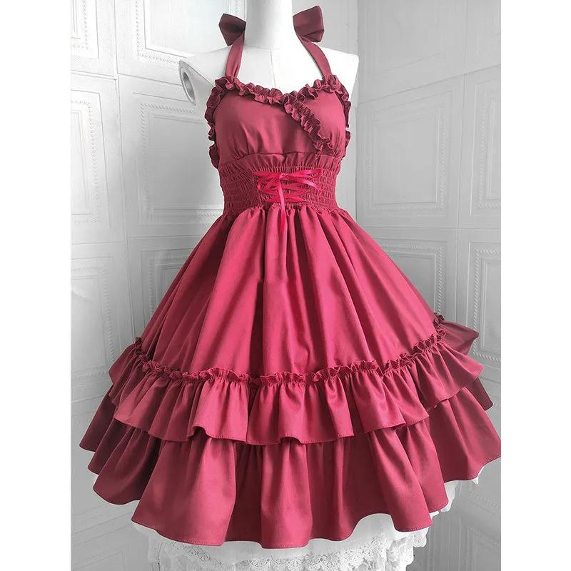 VestidoLolita Elegante para Mujer Color Sólido Hermosos Vestidos Vintage con Cuello Halter