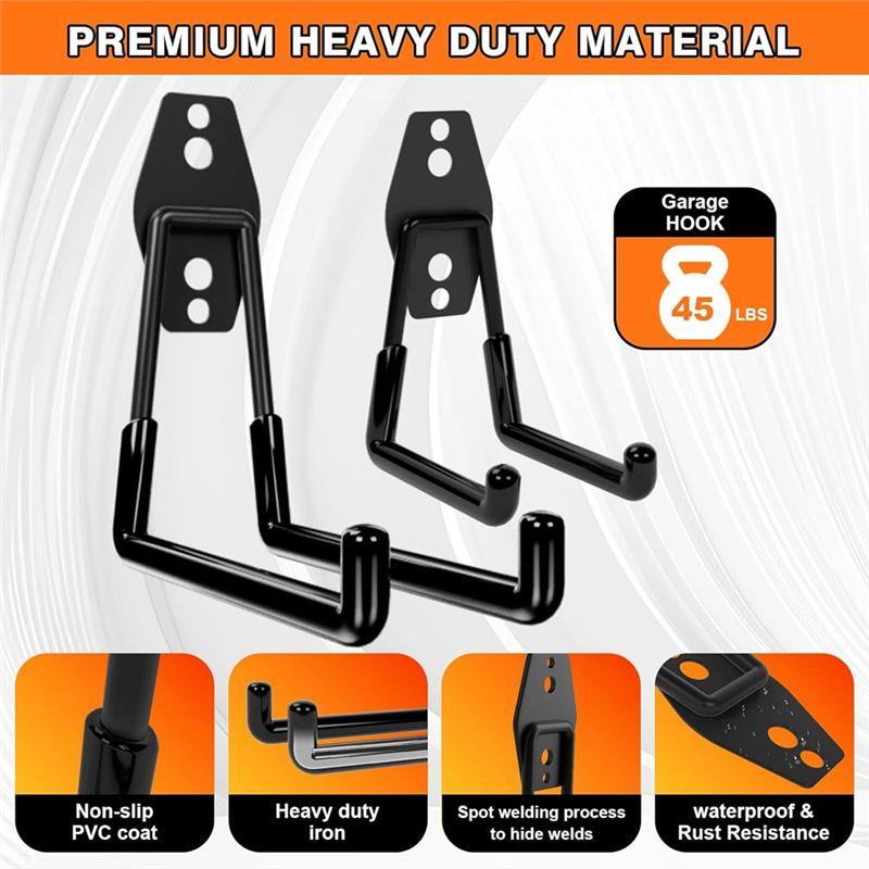ABIY Heavy Duty Garage Wall Hooks Utility J Hooks For Hanging Ladders, Bikes Power Tools With Anti-Slip Coating