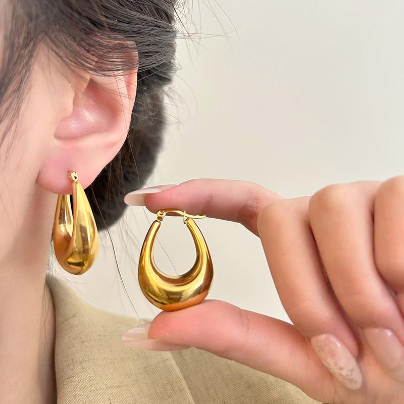 Smooth Water Drop Stainless Steel Earrings for Women Gold Color Fashion Exquisite Hollow Temperament U-Shaped Earrings Jewelry