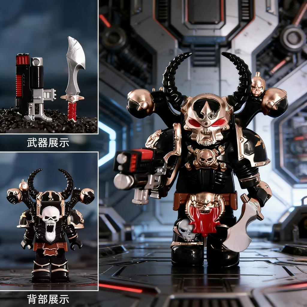 Mecha-Style Warrior Building Block Figurine, Fully Articulated with Weapon Set, Desktop Decoration Collectible