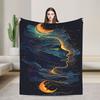 Woman'S Face And Moon In The Night Sky Pattern Print Flannel Blanket, Shawl Blanket, Suitable ,Dormitory,Car,Outdoor,Sofa,Travel
