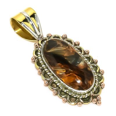 Natural Pietersite Gemstone TwoTone 925 Solid Sterling Silver Pendant 1.50" t4Y12