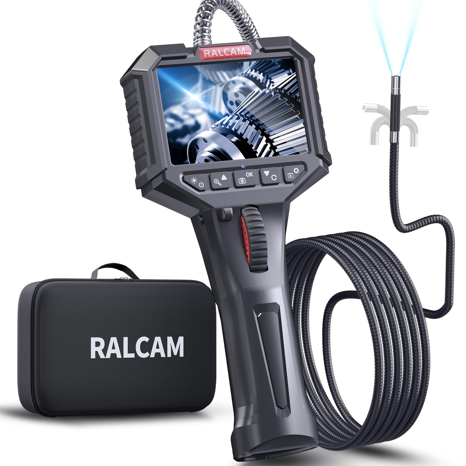 

Ralcam Fiberscope with Movable Snake IPS IP67 Waterproof Inspection Camera for Precision Home and Cleaning Japanese Language Support Tip, 6.2mm чёрный