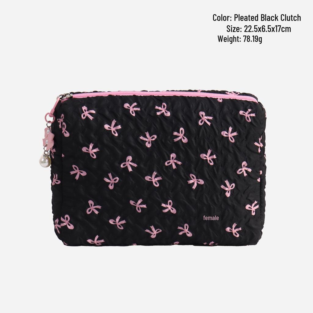 Large Cute Bow Makeup Bag - Portable Toiletry & Cosmetic Storage Clutch