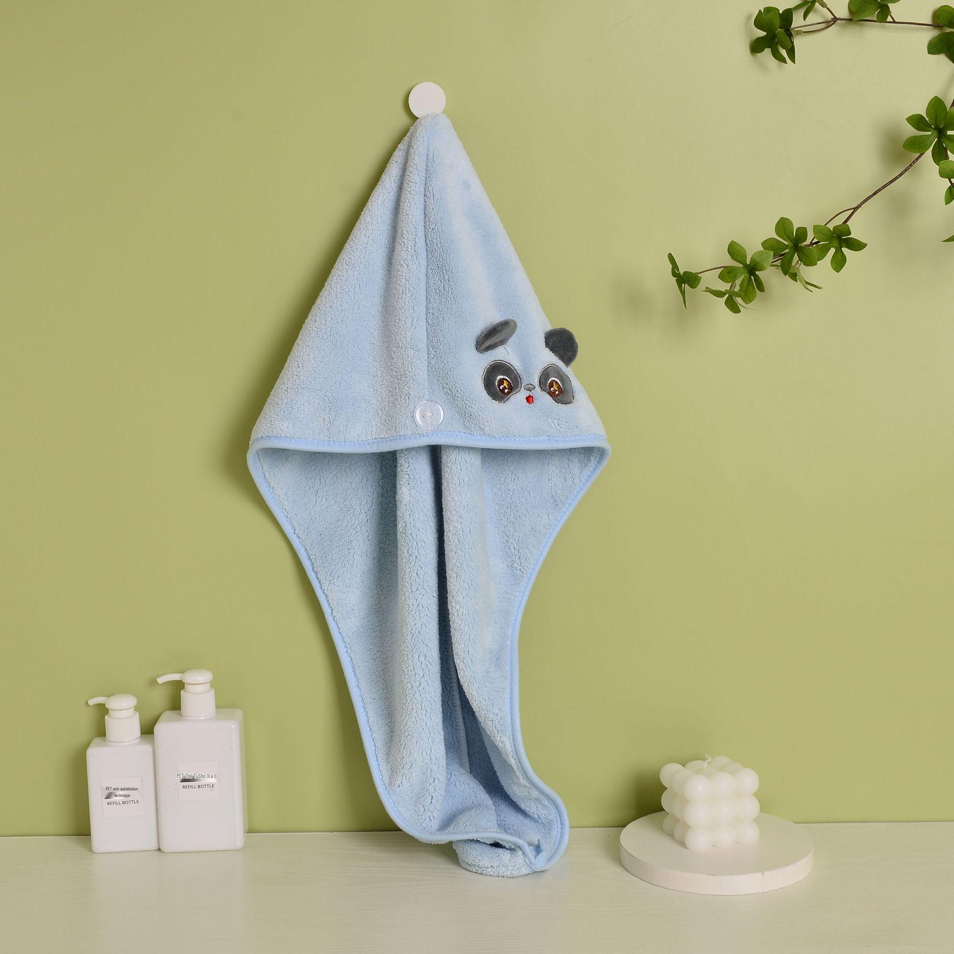 

Cartoon Panda Quick-Dry Hair Cap for Women, Absorbent Headwrap, Long Hair Towel, Thick Coral Fleece 25x65CM [Approx. 85g]