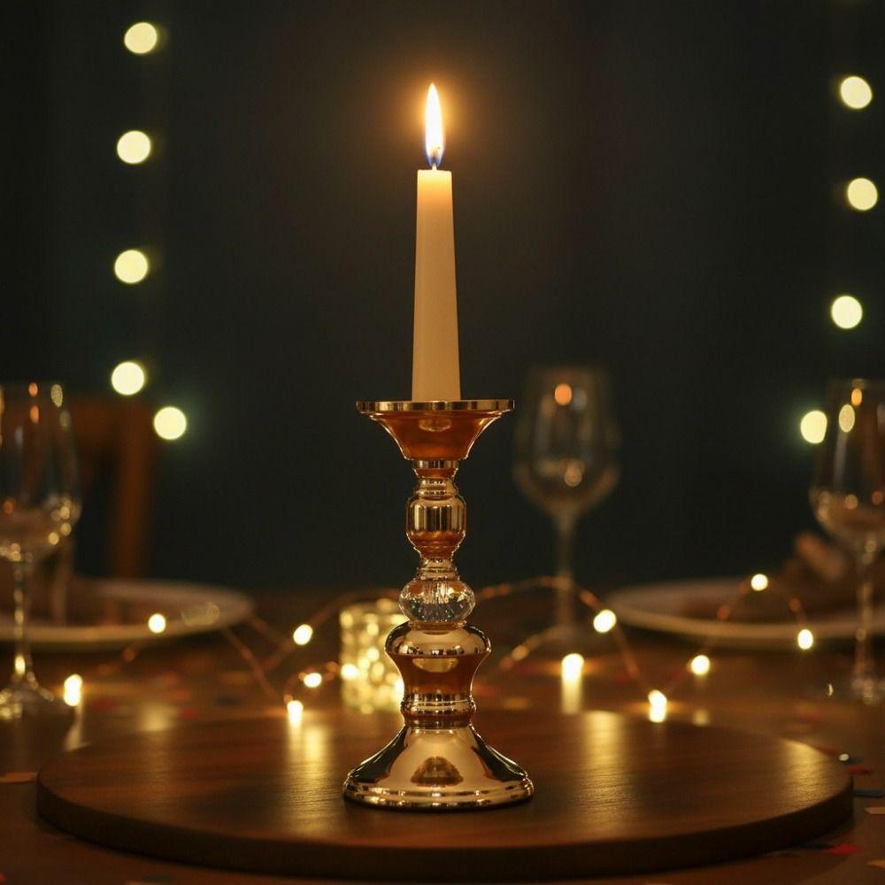 Vintage Gold Metal Pillar Candlestick Non-slip Bottom Candle Stand Table Candle Holder  Party