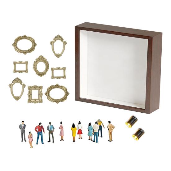 DIY Mini Museum Box with Small Golden Frames Figurines Lamps Photo Frame Shadow Box Family Memory Display Case Home Decoration