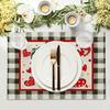 Valentine's Day Placemats Set of 6 18x12 Inch Love Heart Buffalo Plaid Linen Place Mat Wipeable Galentines Table Mat