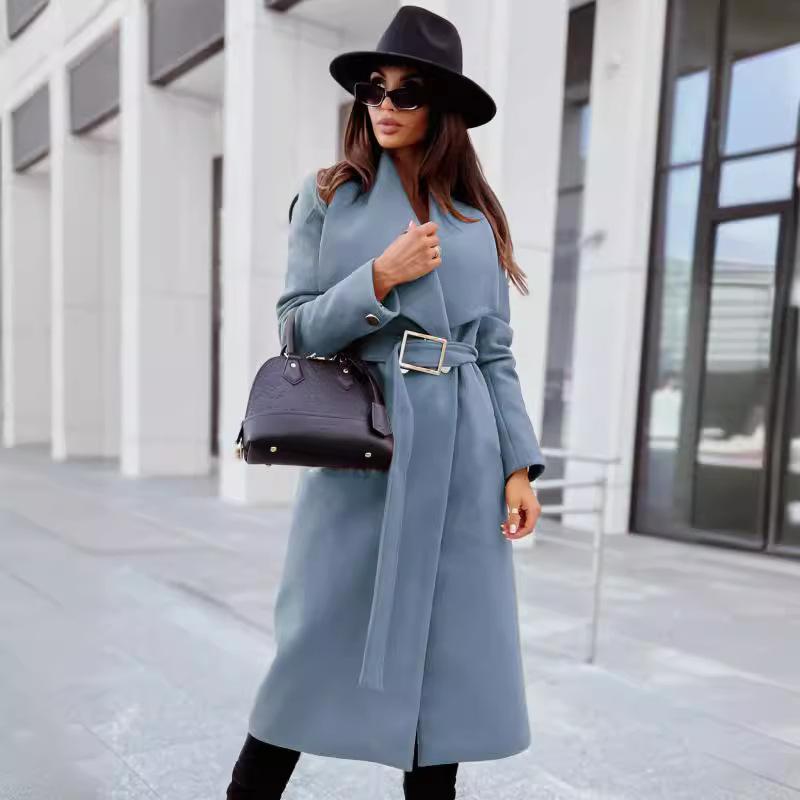 French-Inspired Wool Wrap Coat 2025 - V-Neck Single Breasted Coatigan W/ Cinched Belt, Tailored Fully Lined Outerwear for Office To Gala