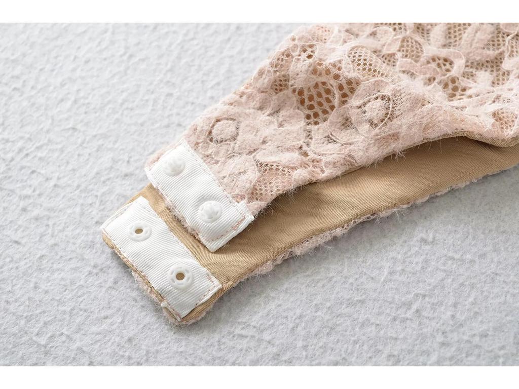 European Fashion Crochet Lace Lapel Bodysuit