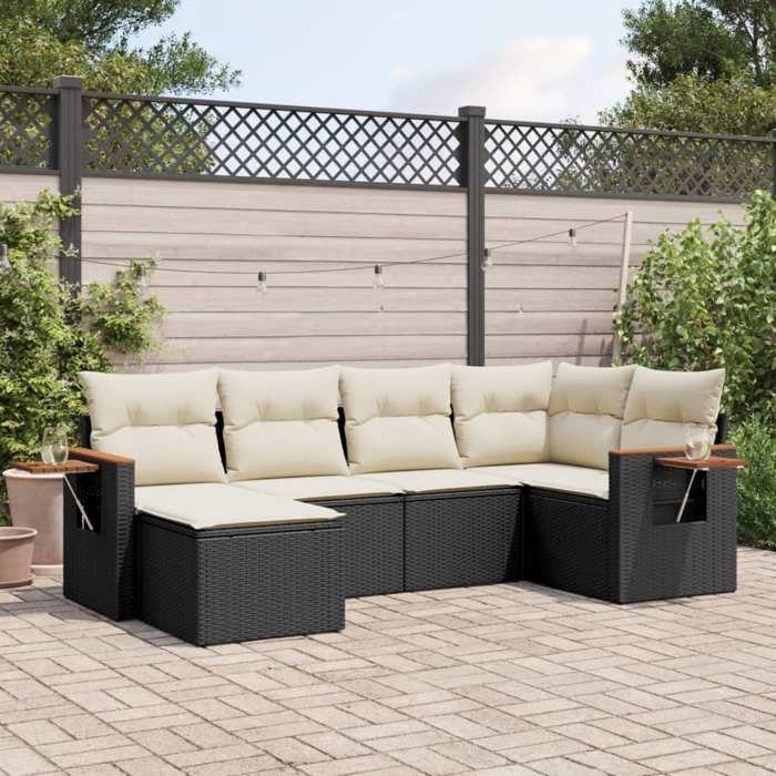 VidaXL Salon de Jardin avec Coussins 6 pcs, Canapés de Terrasse, Ensemble de Meubles de Patio, Mobilier d'Extérieur, Noir 3259417