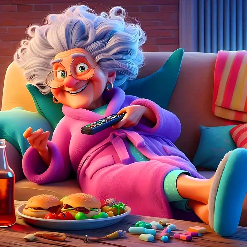 Gjør-det-selv Diamantmaling Bestemor Portrett Full Rund Firkantet Diamant Kvinne Gammel Tegneserie Ny Hjemmedekorasjon Håndverksett