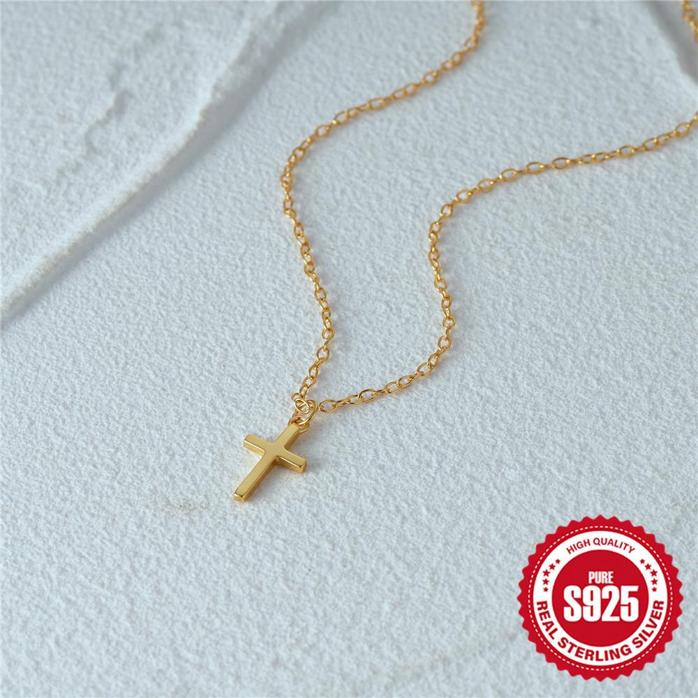 Simple S925 Sterling Silver Ins Landscape Classic Cross Ladies Collarbone Necklace