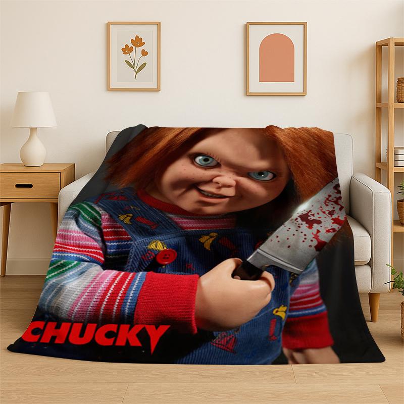 Horror Movie Character Chucky S-Scream Cartoon Flannel Blanket Soft Warm Throw Blanket for Bedroom Living Room Bed Travel Gift