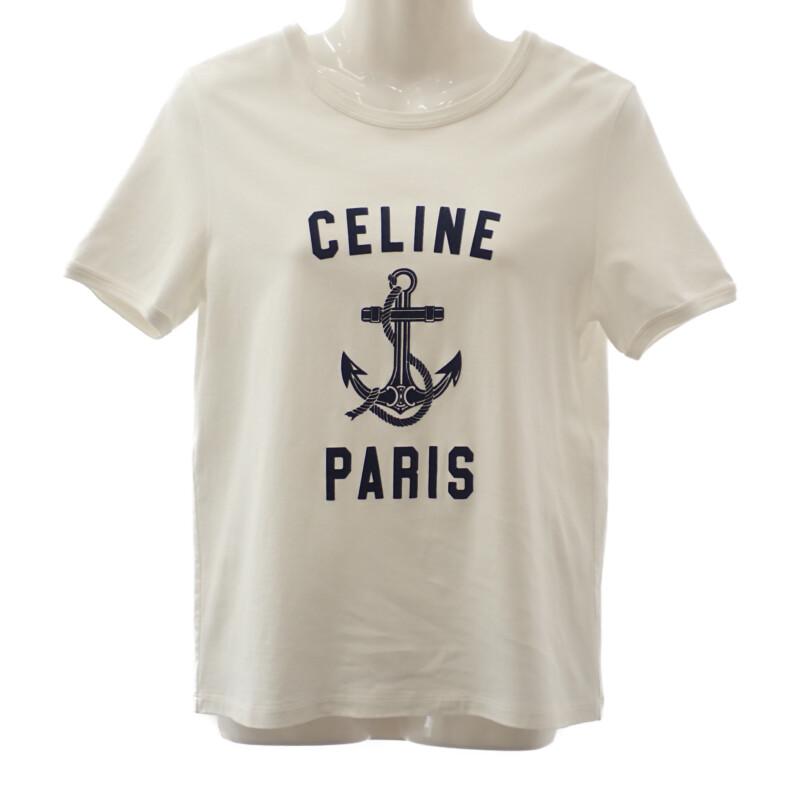 CELINE 2X80D671Q.01MA M Short Sleeve T-shirt white/Navy Cotton Women