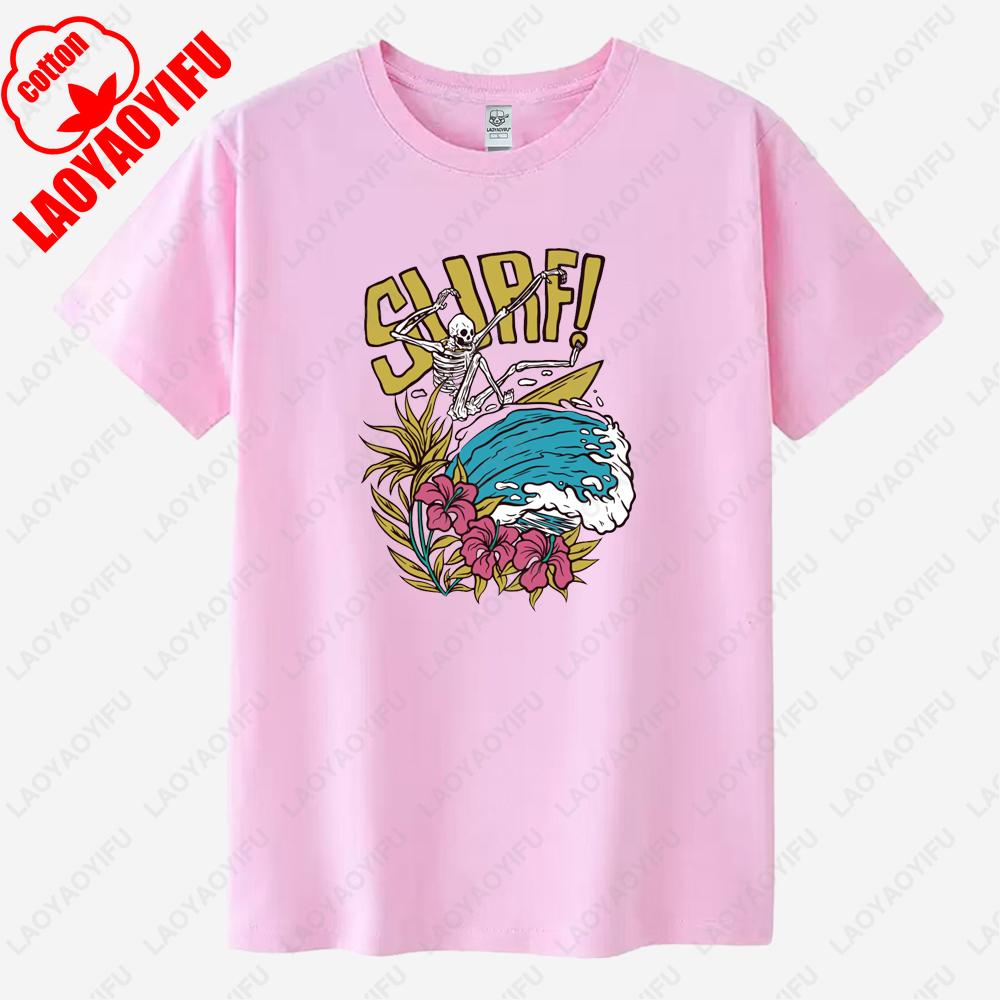 Skeleton Surfer Graphic T Shirts Summer Woman Man Surfing Enthusiast High Quality Cotton Tshirt Classic Oneck Outdoors Shirt
