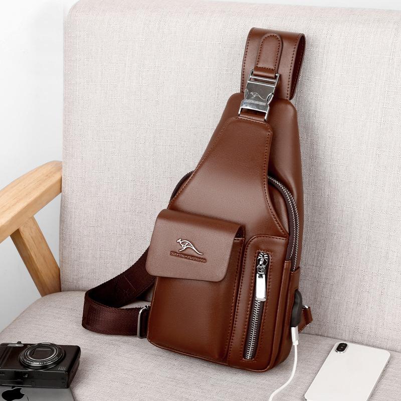 Men's Chest Bag USB One-shoulder Messenger Chest Bag Casual Fashion Bag Diagonal Backpack