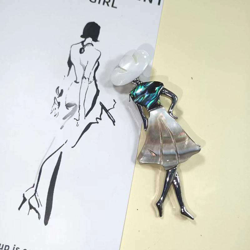 Art Nouveau Shell Dancer Brooch For Women Men With Handcrafted Inlay Fashion Accessory