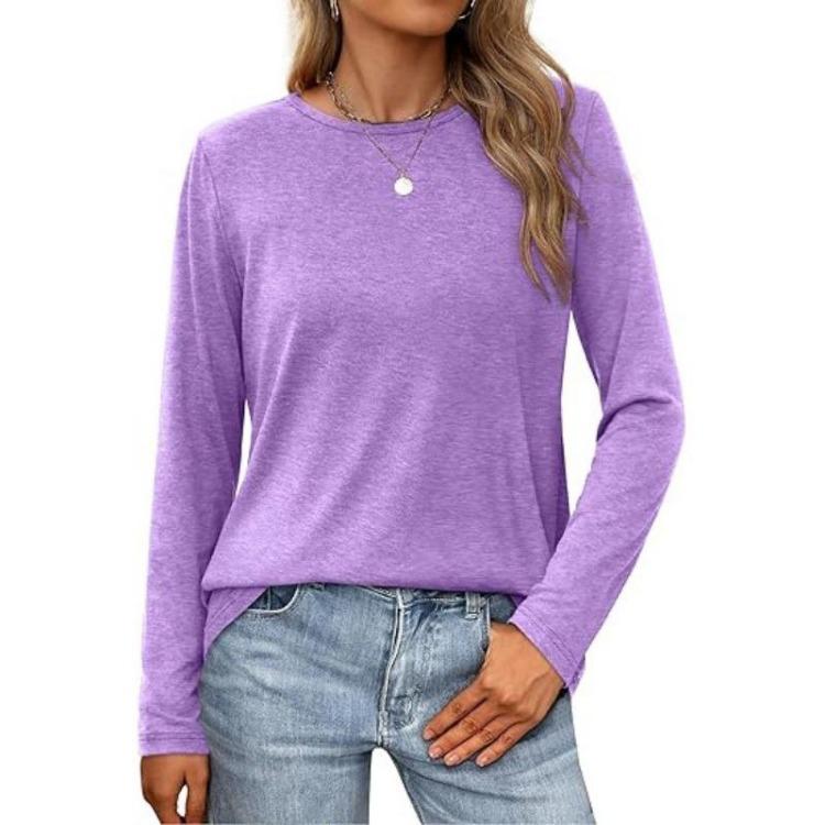 Casual Fashion Blouse Long Sleeve Round Neck Pullover Top Women