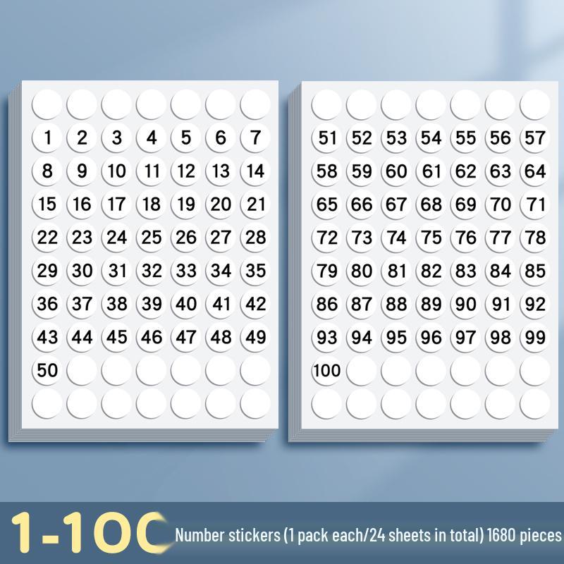 Self-Adhesive Small Round Number Stickers 1-100 for Handwritten Labels