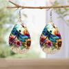 Colorful Dragonflies Flowers PU Leather Earrings Y2K Earrings Double-sided Printed Water Drop Earrings