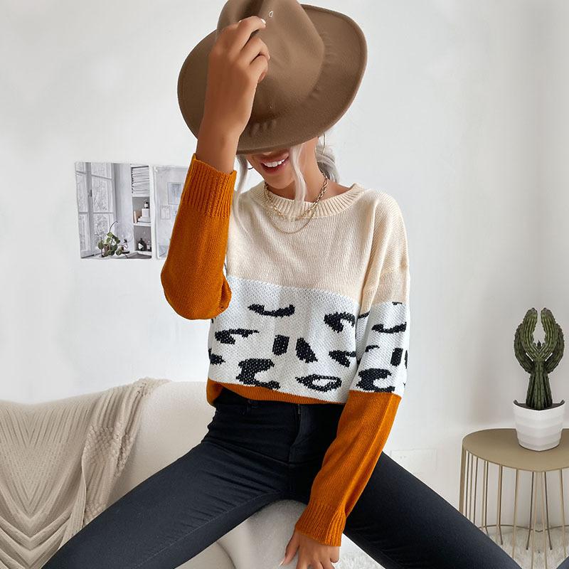Vintage Fashion Elegant Casual Autumn Women's Colorblocking Long-sleeved Bottoming Sweater Thin Section