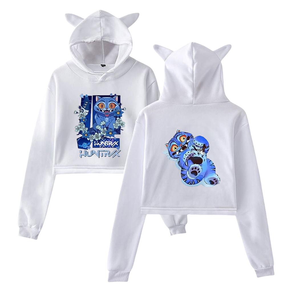 Women Sexy KPop Demon Hunters Cartoon Print Cropped Sweatshirts Loose Harajuku Pullovers Korean Casual Tops